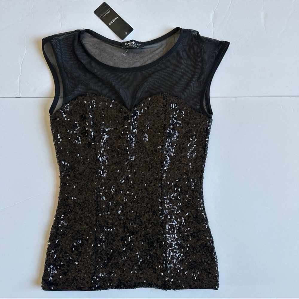 BEBE Black Sequin Women's Top